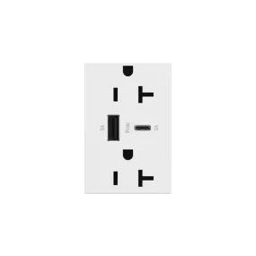 Dual-USB, 20A, Tamper-Resistant, A/C USB Hybrid Outlet, White