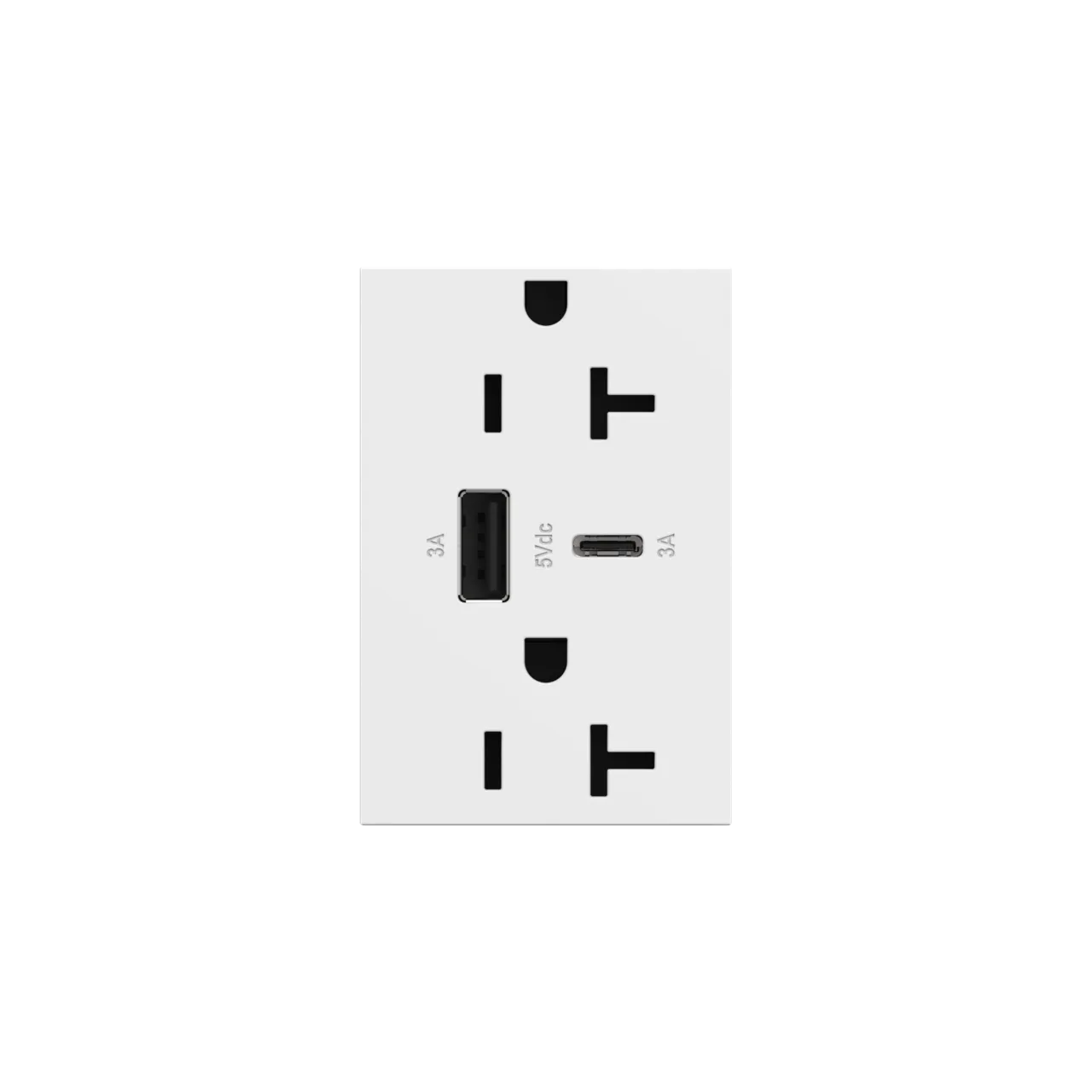 Dual-USB, 20A, Tamper-Resistant, A/C USB Hybrid Outlet, White