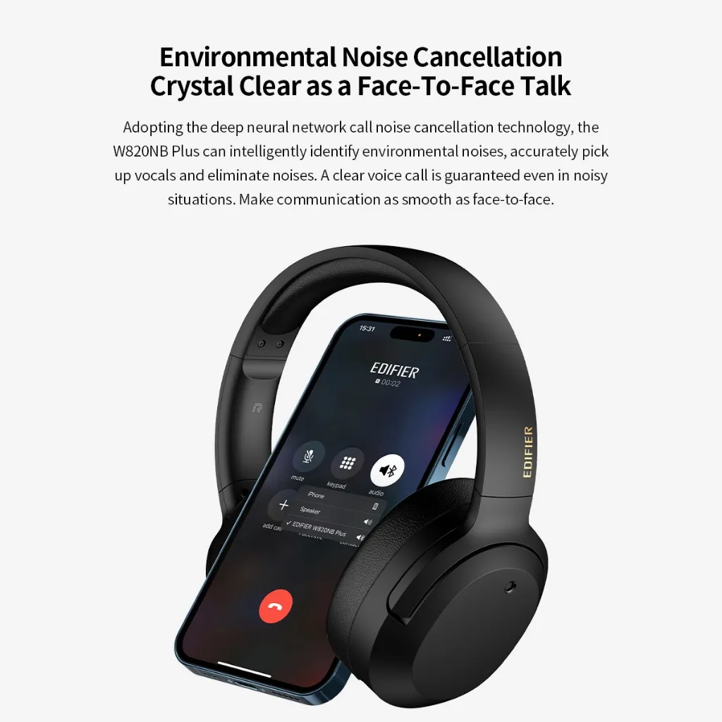 Edifier W820NB Plus -43dB Noise Cancellation Wireless Headphones | Bluetooth V5.2 | Hi-Res Audio | Edifier Connect