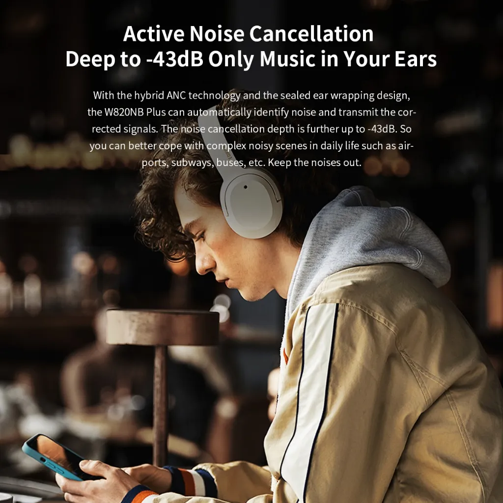 Edifier W820NB Plus -43dB Noise Cancellation Wireless Headphones | Bluetooth V5.2 | Hi-Res Audio | Edifier Connect