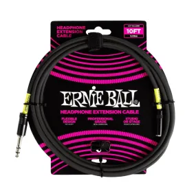 Ernie Ball EB6422 Headphone Extension Cable 1/4 To 3.5mm 10 Ft, Black