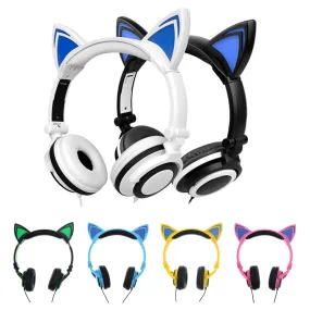 Fashion Stylish Cat Ear Headphones for Computer Games Headset Earphone with LED light For PC Laptop Computer Mobile Phone