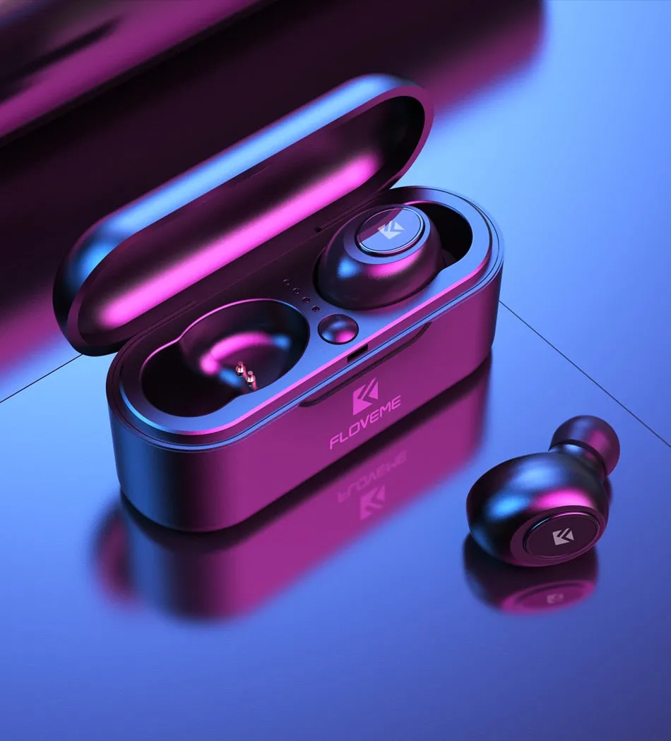 Floveme Mini Bluetooth Wireless Earphones with 3D Stereo Sound & Magnetic Charging Box