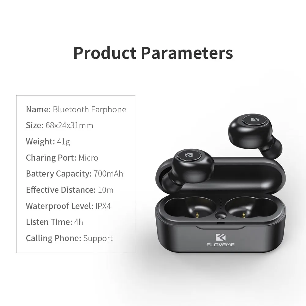 Floveme Mini Bluetooth Wireless Earphones with 3D Stereo Sound & Magnetic Charging Box