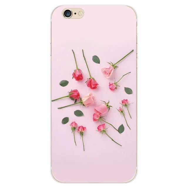 For iPhone 5 5s SE 6 6s 7 7 Plus Phone Case Elegant Beautiful Flowers Painting Soft TPU Cases Back Cover Coque For iPhone 7Plus