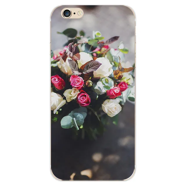 For iPhone 5 5s SE 6 6s 7 7 Plus Phone Case Elegant Beautiful Flowers Painting Soft TPU Cases Back Cover Coque For iPhone 7Plus