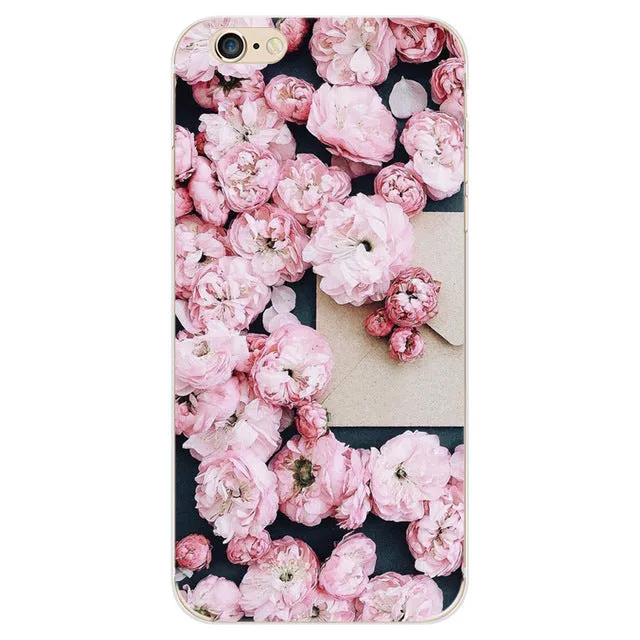 For iPhone 5 5s SE 6 6s 7 7 Plus Phone Case Elegant Beautiful Flowers Painting Soft TPU Cases Back Cover Coque For iPhone 7Plus