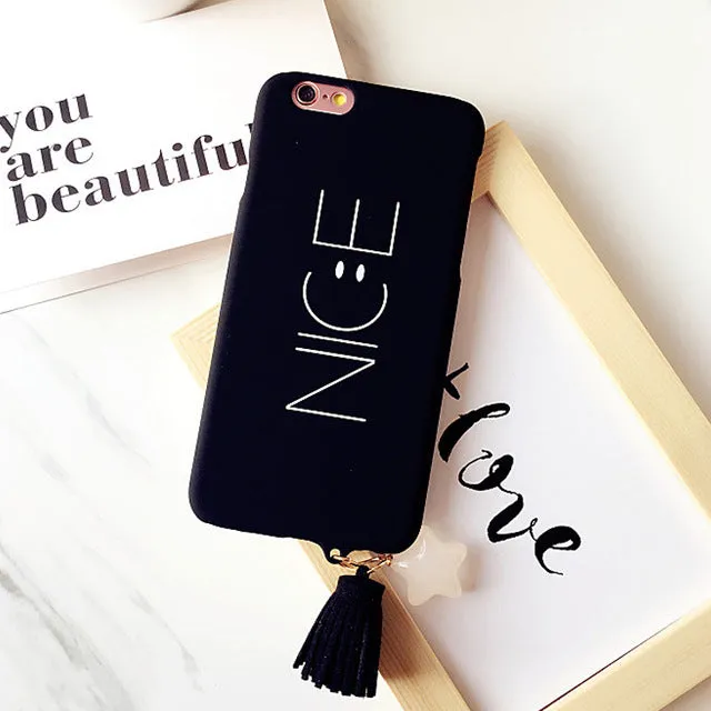 For iPhone 7 Case Smile Nice Face Matte Hard PC Plastic Back Case for iPhone 6 6s 7 Plus Fundas Capa Lovers Star Tassel Cover