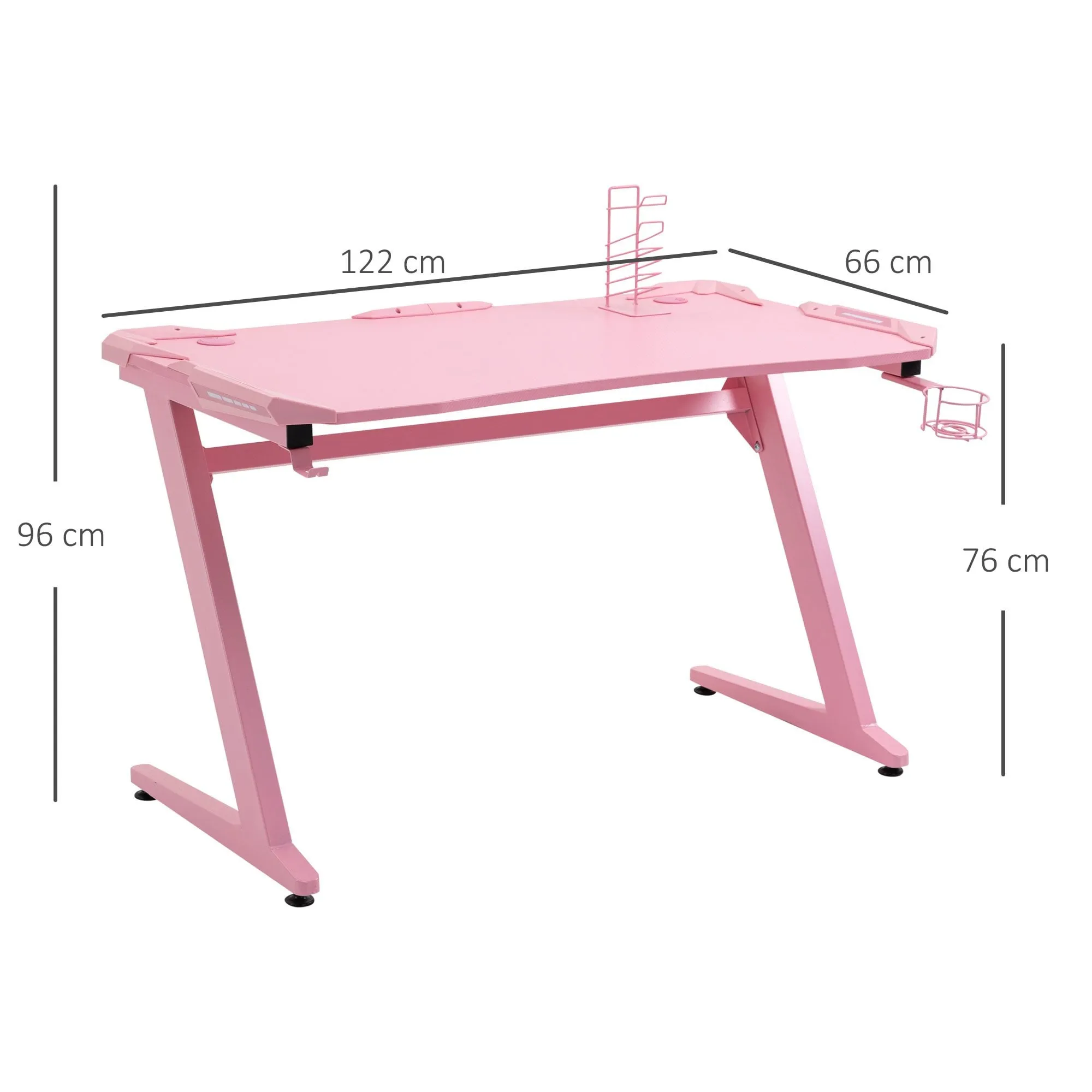 gaming Desk Computer Writing Table with Large Workstation for Home Office, 122 x 66 x 86cm, Pink Office