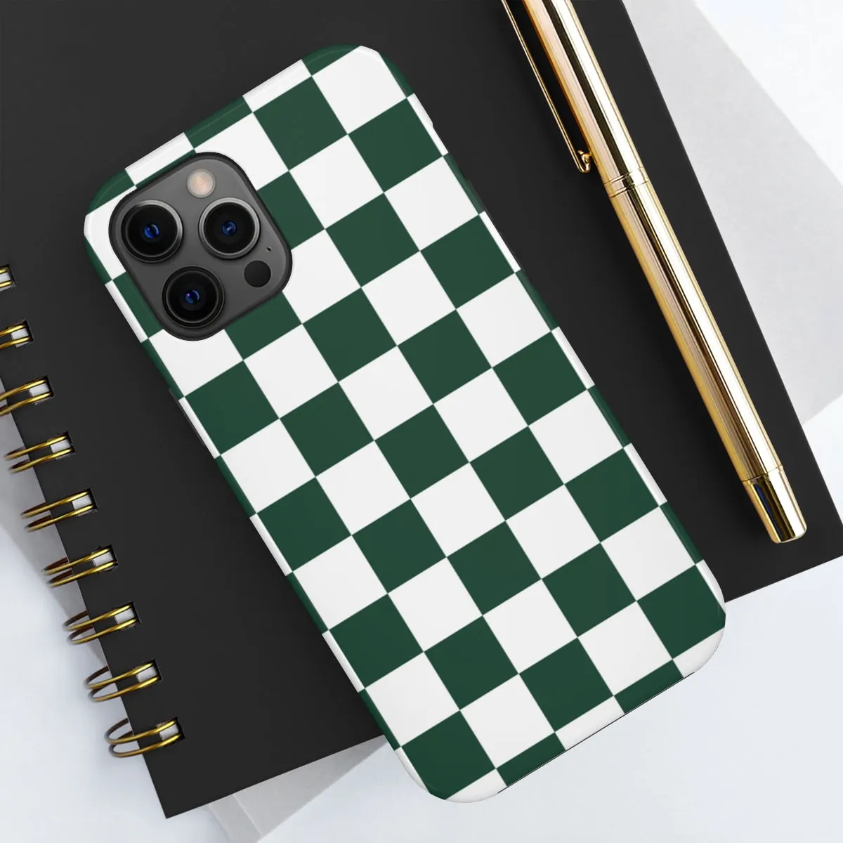 Green Checkered iPhone 14 13 Pro Max Tough Case Mate, White Check Aesthetic Iphone 12 11 Mini SE  X XR XS 8 Plus 7 Phone Cover