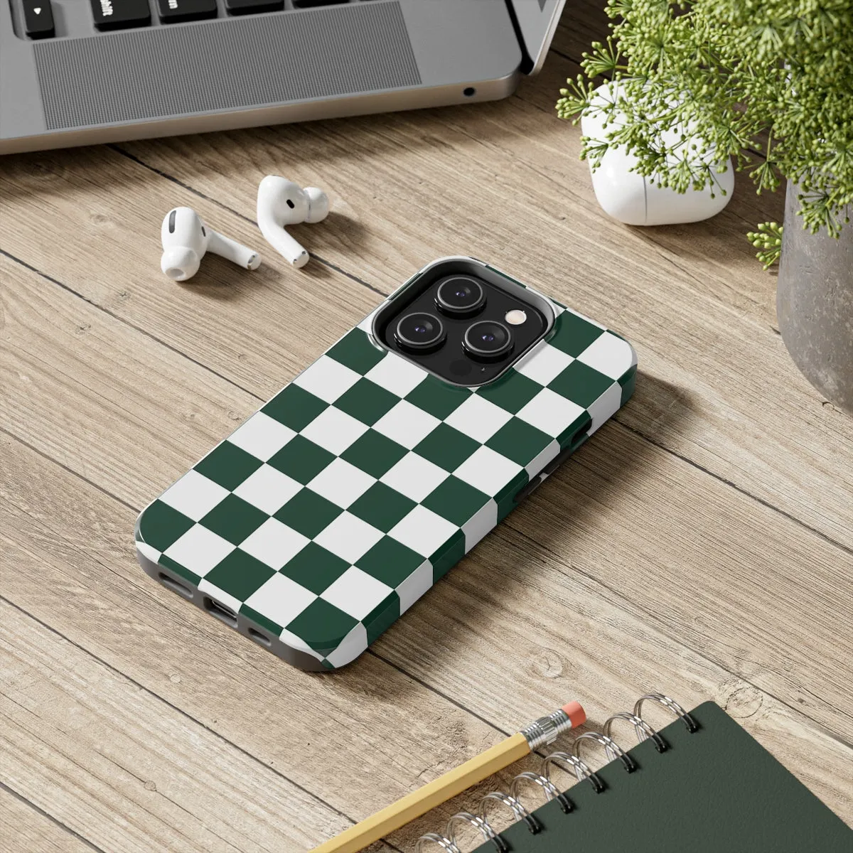 Green Checkered iPhone 14 13 Pro Max Tough Case Mate, White Check Aesthetic Iphone 12 11 Mini SE  X XR XS 8 Plus 7 Phone Cover