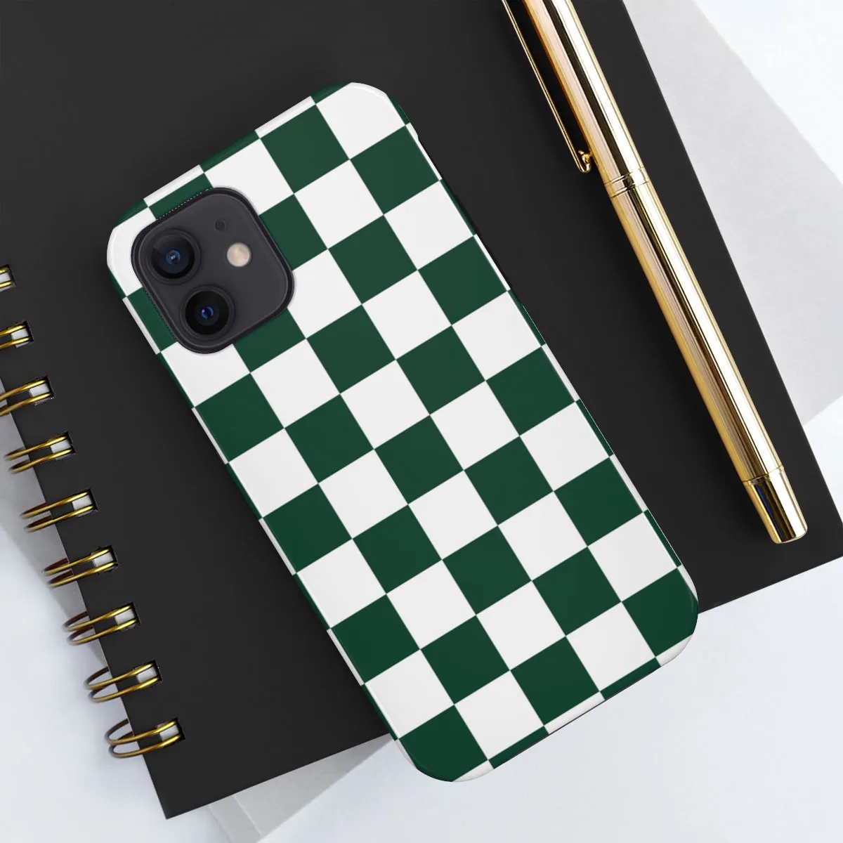 Green Checkered iPhone 14 13 Pro Max Tough Case Mate, White Check Aesthetic Iphone 12 11 Mini SE  X XR XS 8 Plus 7 Phone Cover