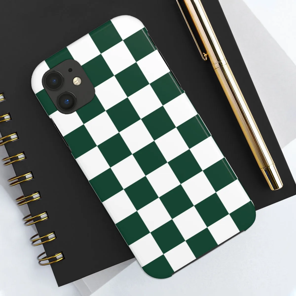 Green Checkered iPhone 14 13 Pro Max Tough Case Mate, White Check Aesthetic Iphone 12 11 Mini SE  X XR XS 8 Plus 7 Phone Cover