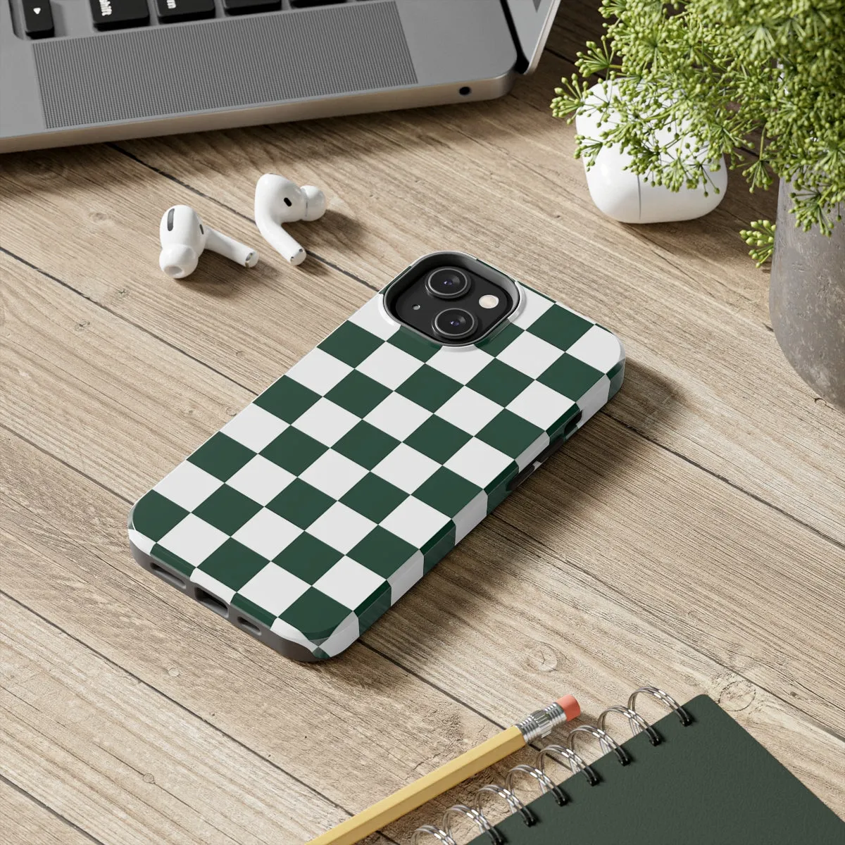 Green Checkered iPhone 14 13 Pro Max Tough Case Mate, White Check Aesthetic Iphone 12 11 Mini SE  X XR XS 8 Plus 7 Phone Cover