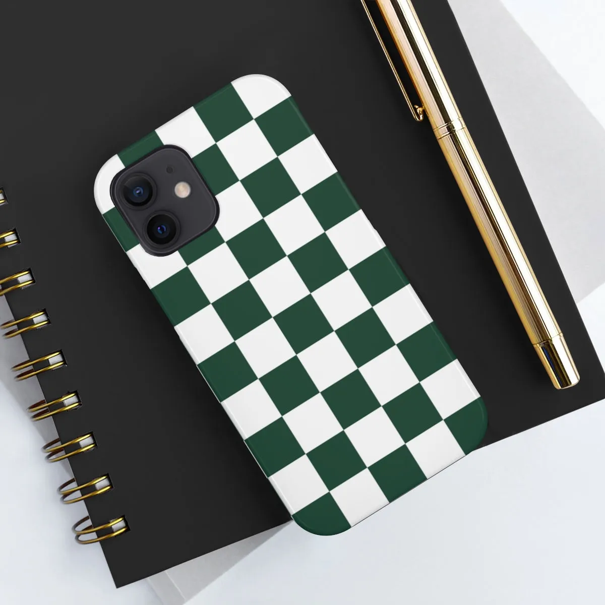 Green Checkered iPhone 14 13 Pro Max Tough Case Mate, White Check Aesthetic Iphone 12 11 Mini SE  X XR XS 8 Plus 7 Phone Cover