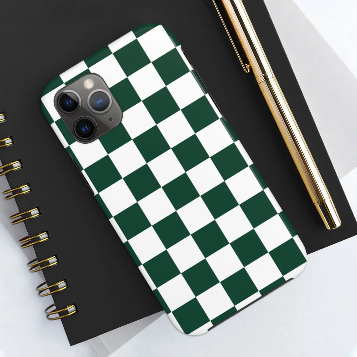 Green Checkered iPhone 14 13 Pro Max Tough Case Mate, White Check Aesthetic Iphone 12 11 Mini SE  X XR XS 8 Plus 7 Phone Cover