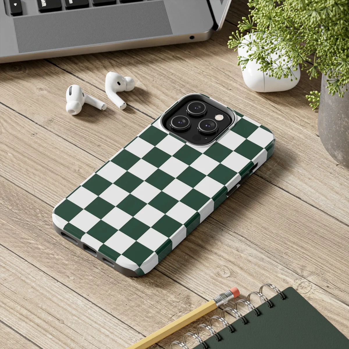 Green Checkered iPhone 14 13 Pro Max Tough Case Mate, White Check Aesthetic Iphone 12 11 Mini SE  X XR XS 8 Plus 7 Phone Cover