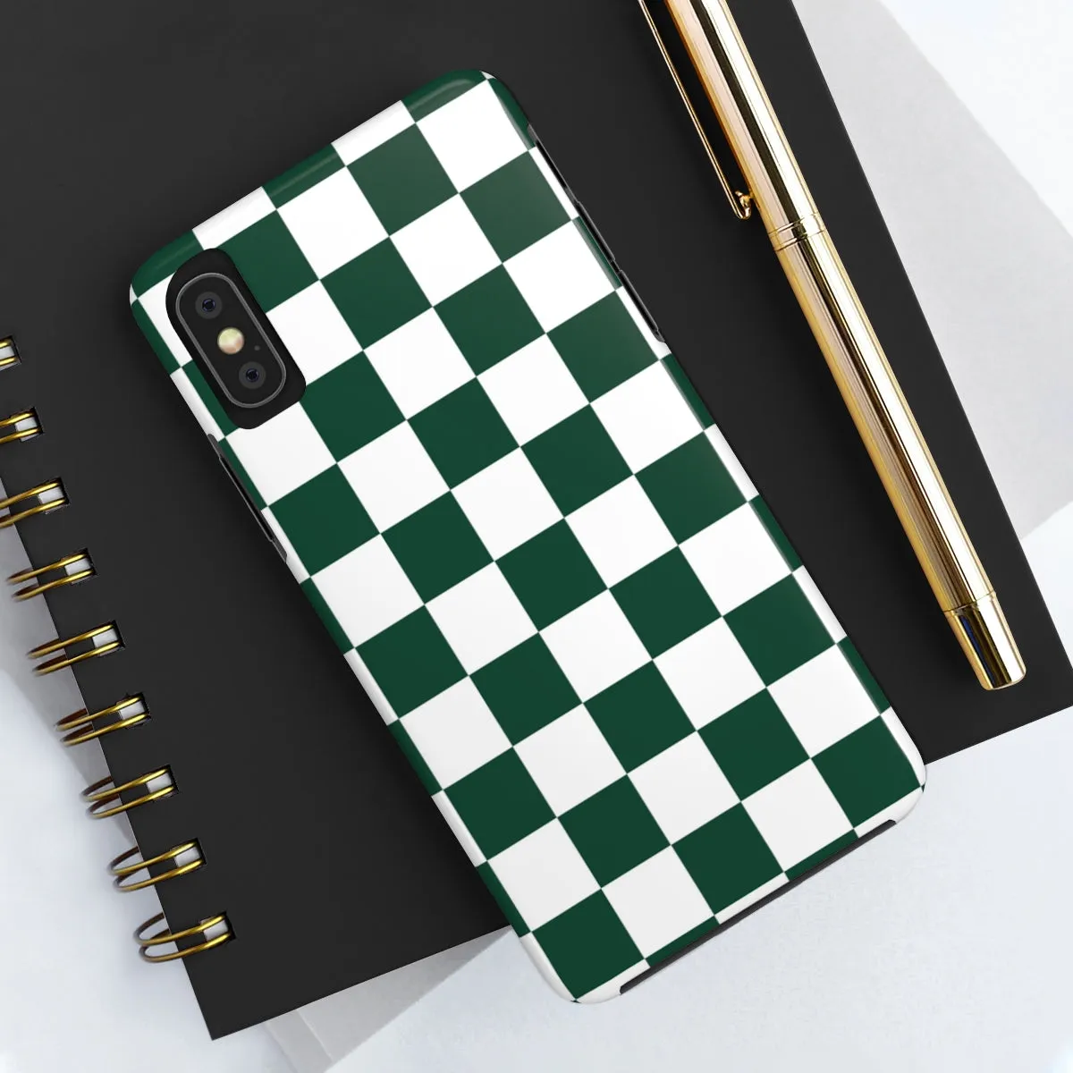 Green Checkered iPhone 14 13 Pro Max Tough Case Mate, White Check Aesthetic Iphone 12 11 Mini SE  X XR XS 8 Plus 7 Phone Cover