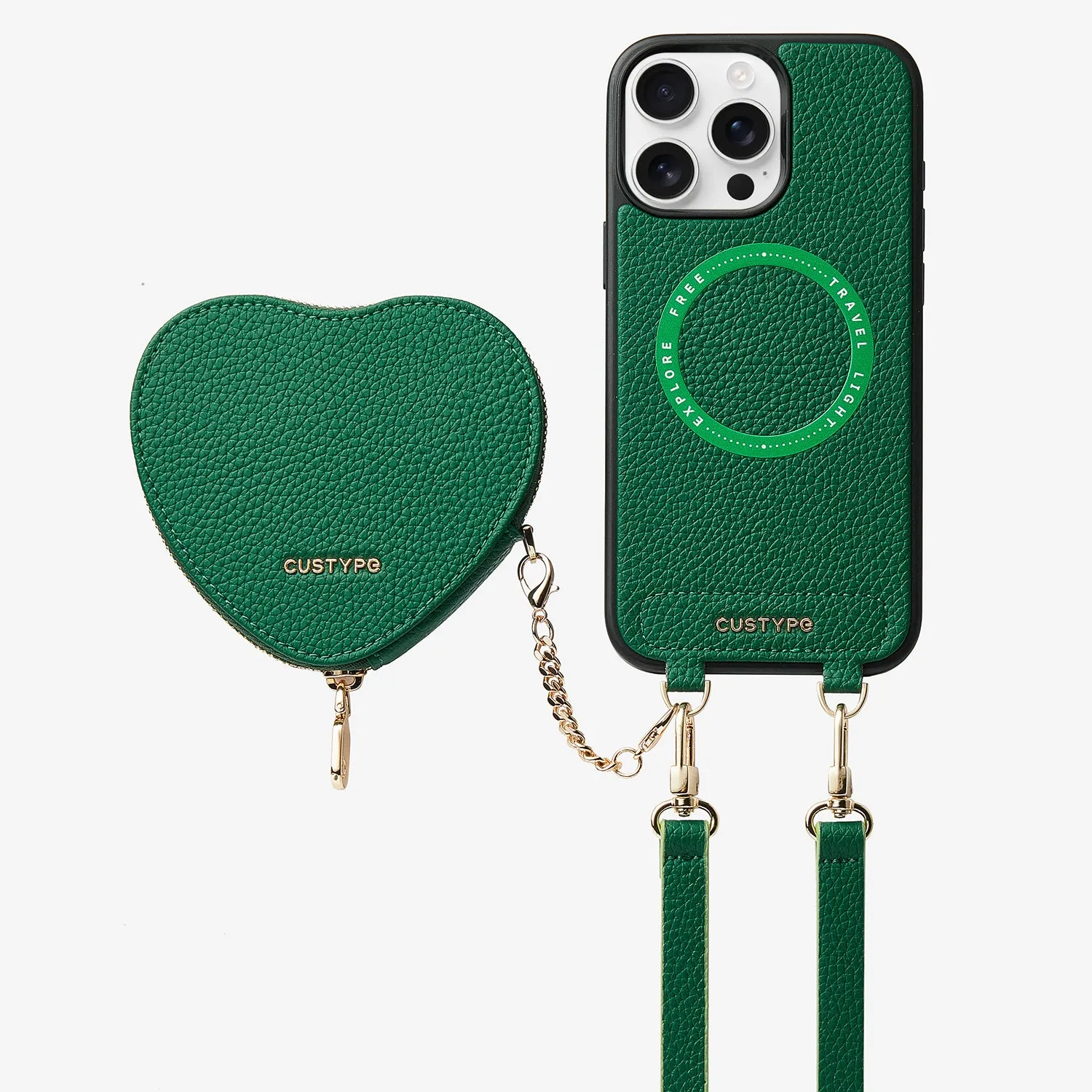 Heart Design Kit- Detachable Wireless Charging Crossbody Wallet Phone Case Pouch Set