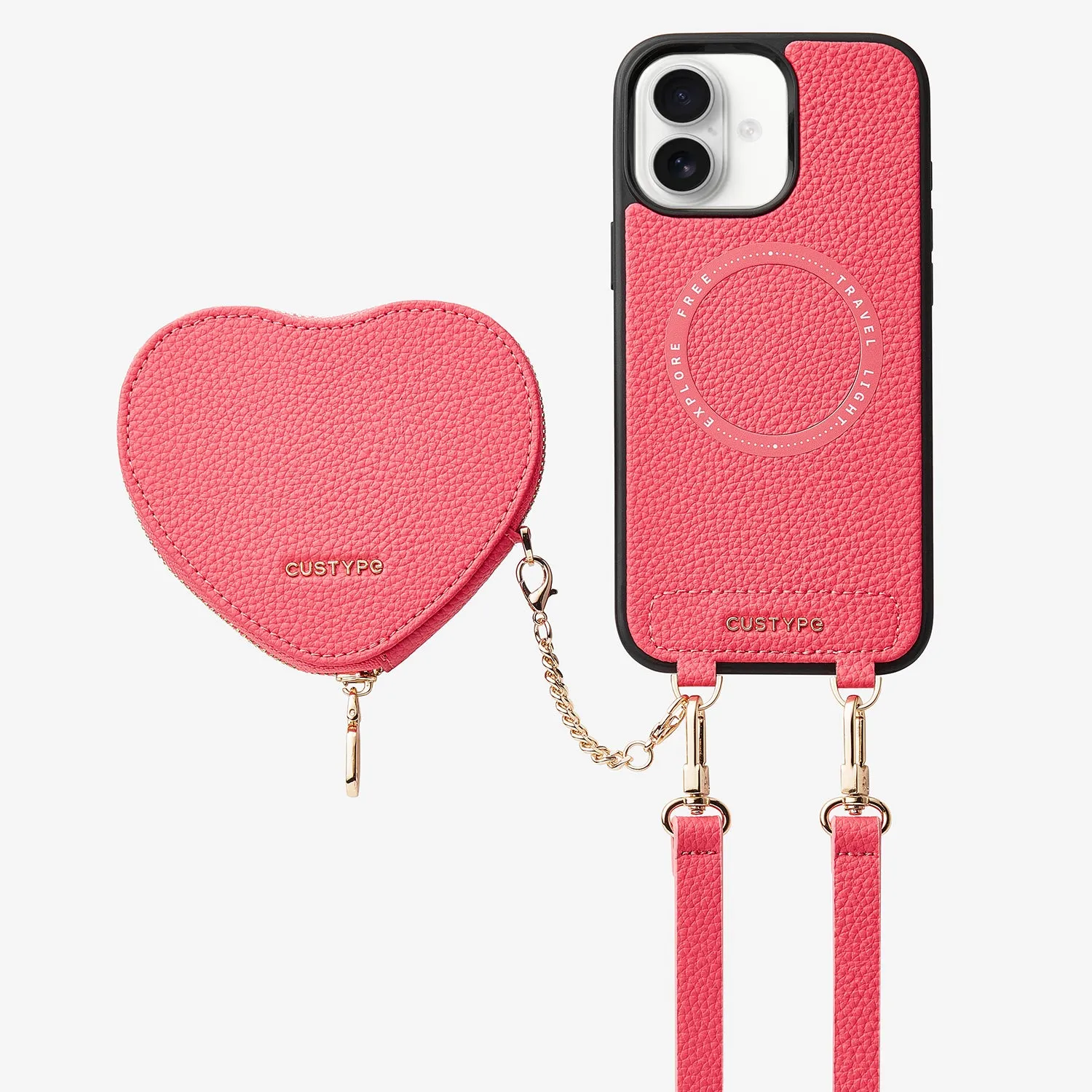 Heart Design Kit- Detachable Wireless Charging Crossbody Wallet Phone Case Pouch Set