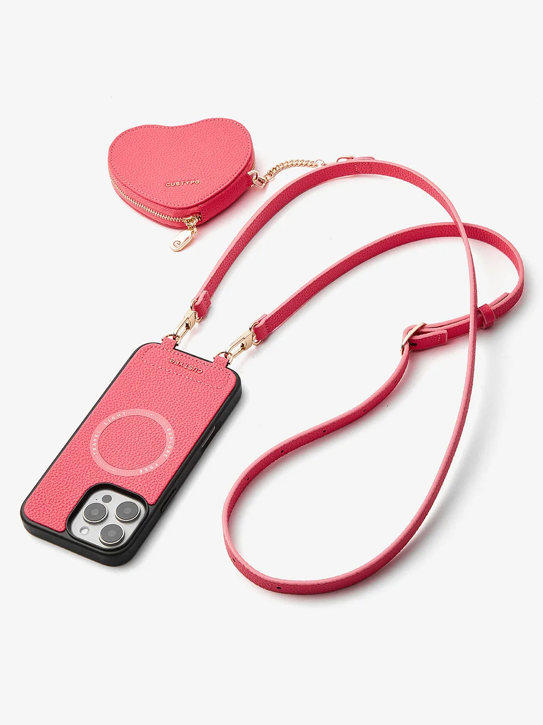 Heart Design Kit- Detachable Wireless Charging Crossbody Wallet Phone Case Pouch Set