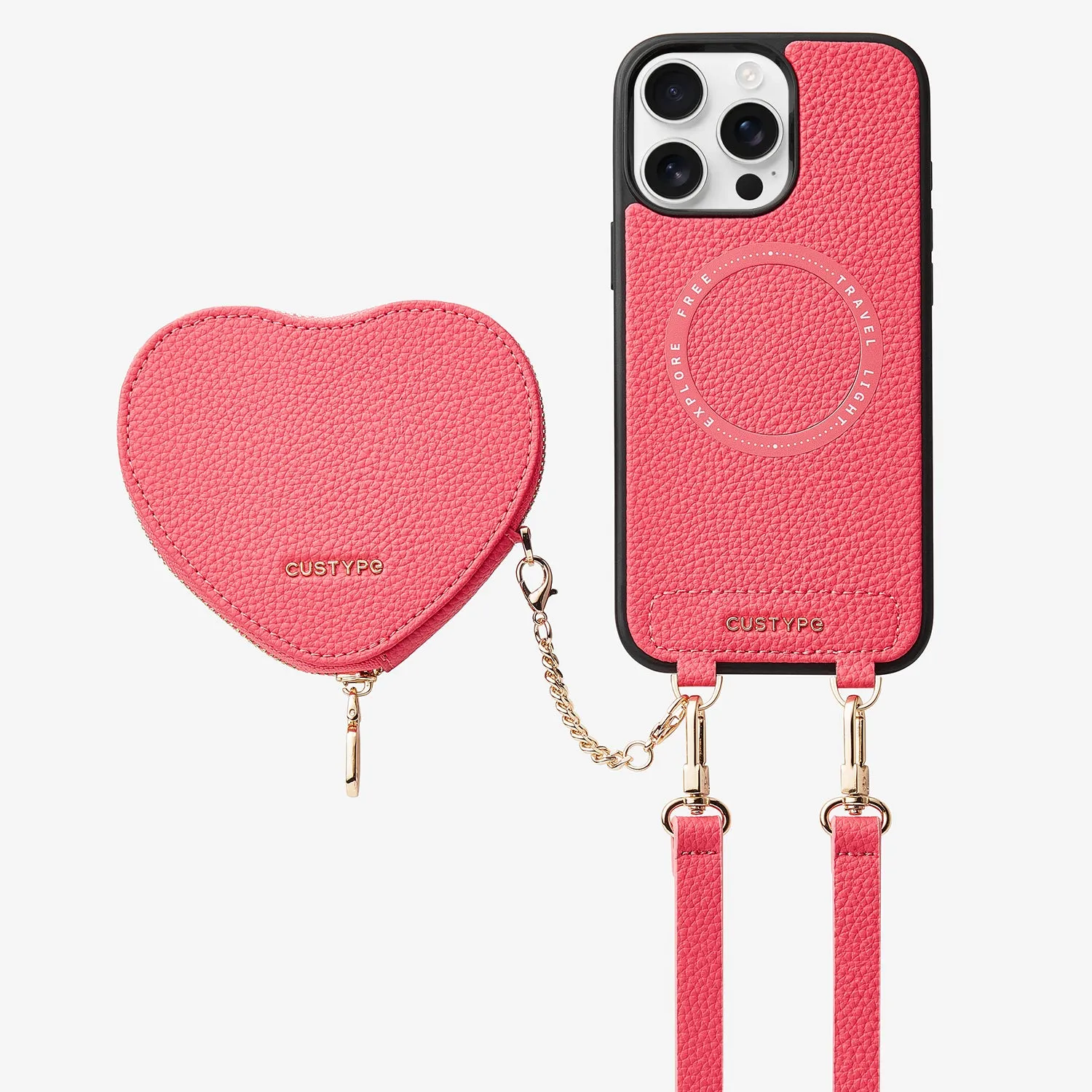 Heart Design Kit- Detachable Wireless Charging Crossbody Wallet Phone Case Pouch Set