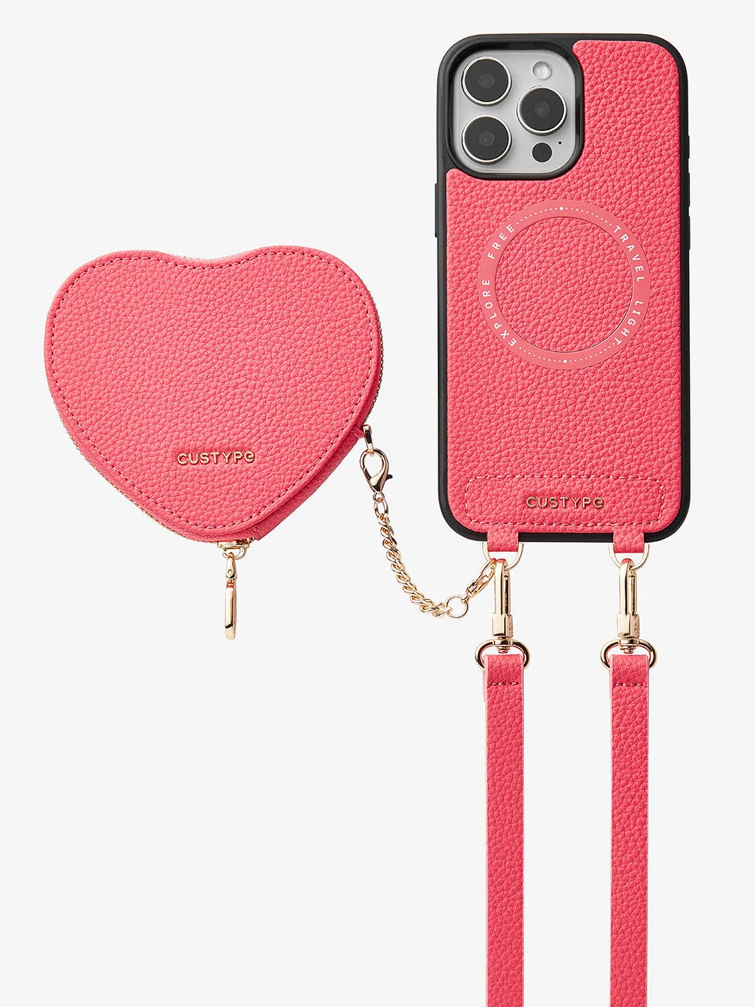 Heart Design Kit- Detachable Wireless Charging Crossbody Wallet Phone Case Pouch Set