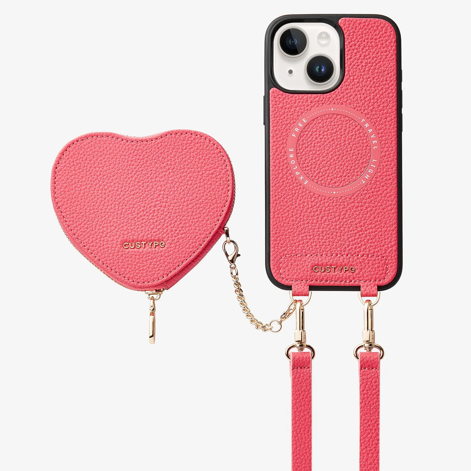 Heart Design Kit- Detachable Wireless Charging Crossbody Wallet Phone Case Pouch Set