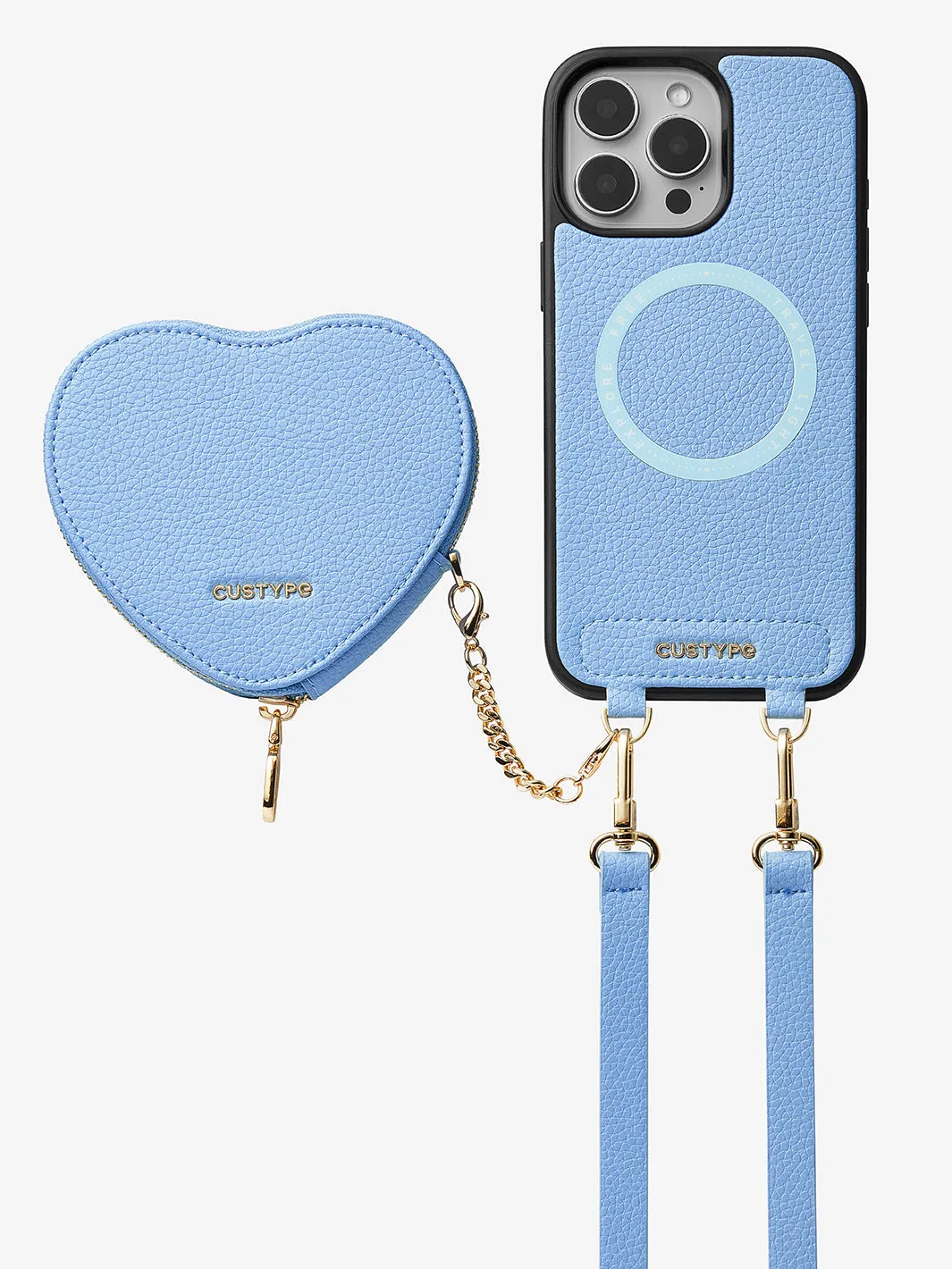 Heart Design Kit- Detachable Wireless Charging Crossbody Wallet Phone Case Pouch Set