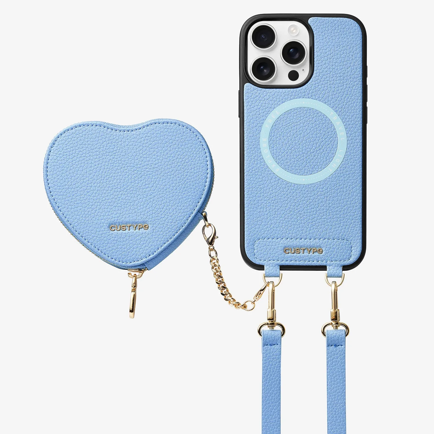 Heart Design Kit- Detachable Wireless Charging Crossbody Wallet Phone Case Pouch Set