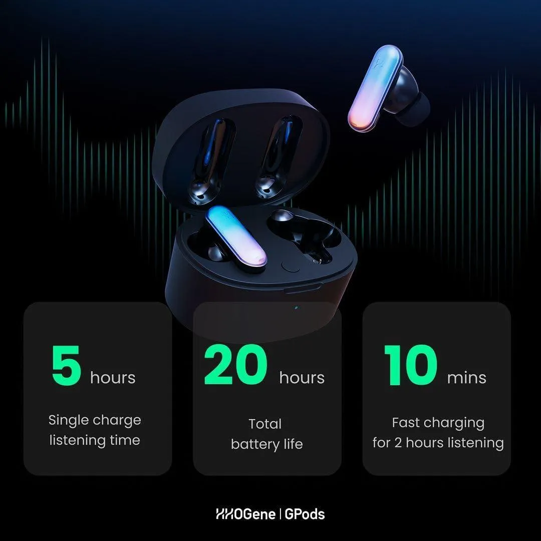 HHOGene Gpods Colorful RGB Wireless Earbuds with Light Control For IPhone And Android - GLA001 BK