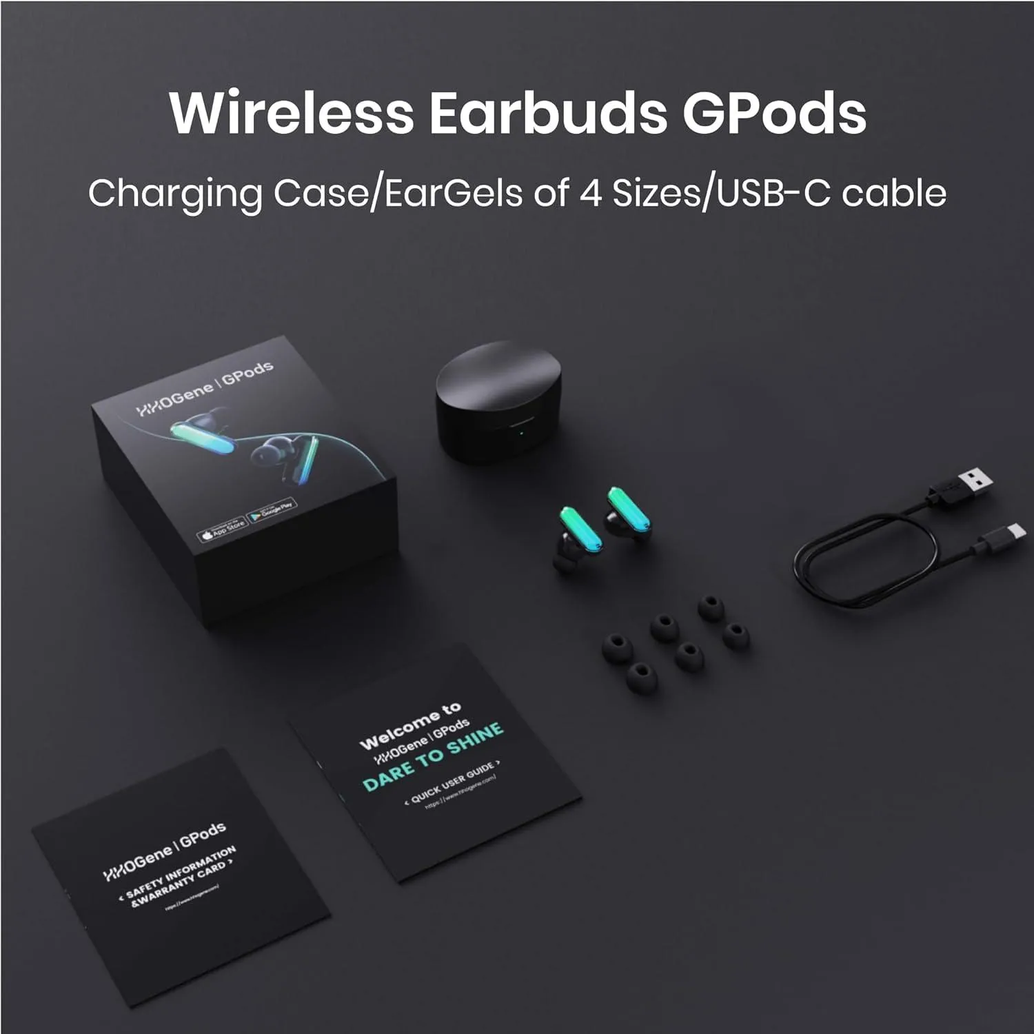 HHOGene Gpods Colorful RGB Wireless Earbuds with Light Control For IPhone And Android - GLA001