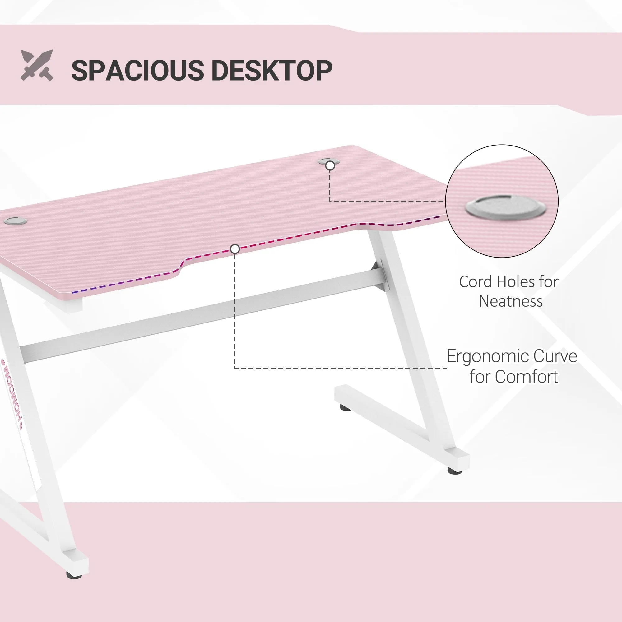 HOMCOM Gaming & Computer Desk - Pink