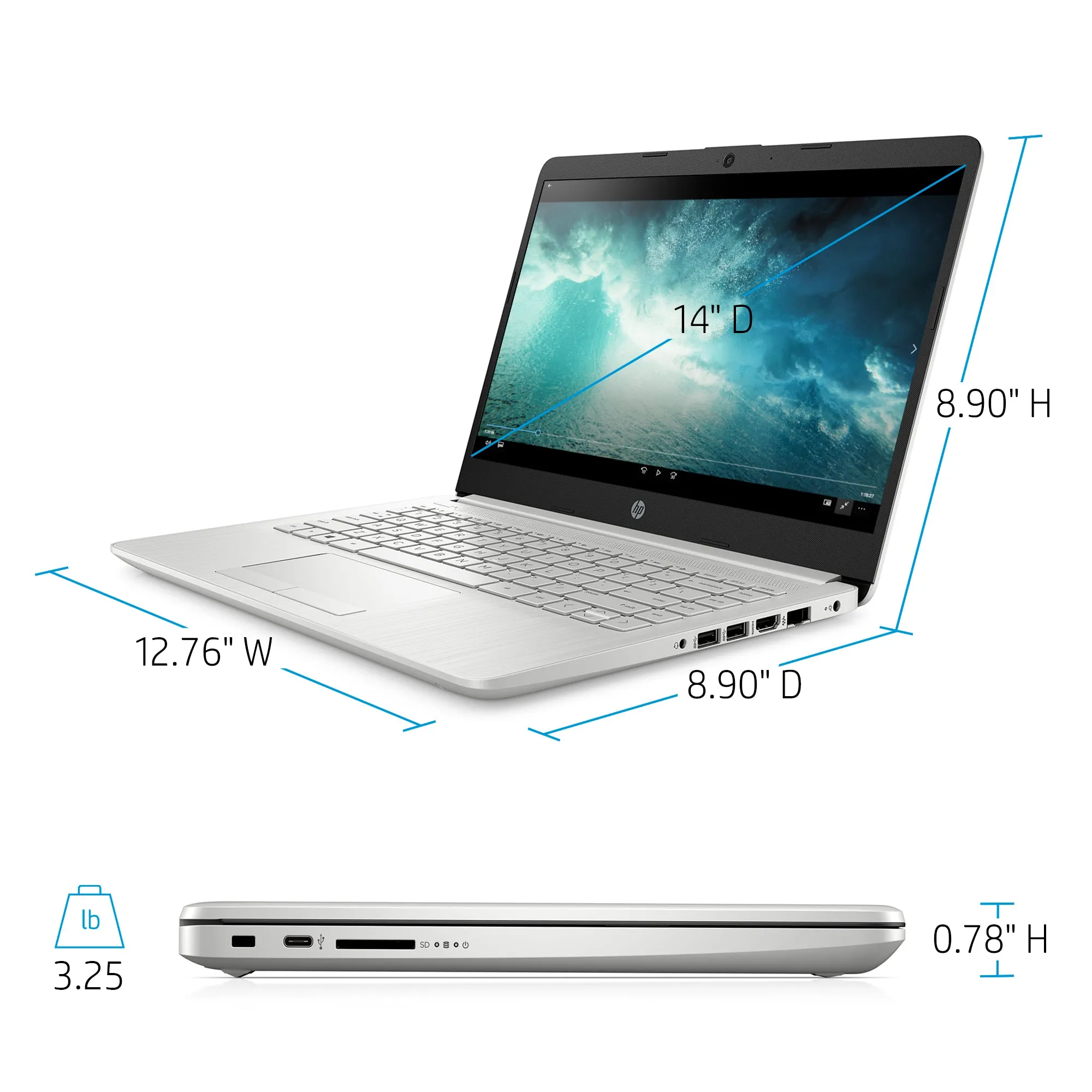 HP 14-dk1032wm 14" FHD Laptop Ryzen 3 3250C 2.6GHz AMD Radeon Graphics 4GB RAM 128GB SSD Windows Silver