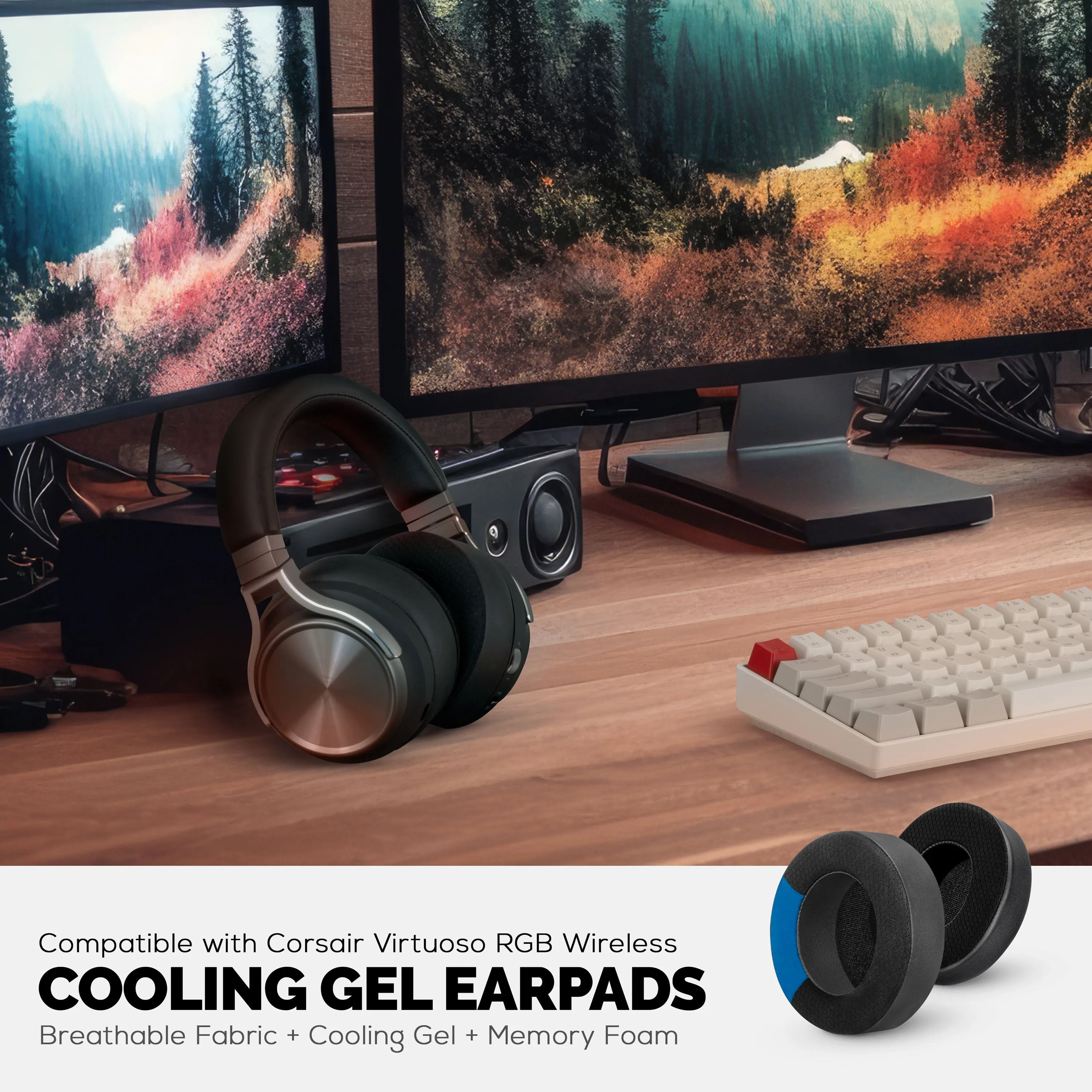 Hybrid Replacement Earpads for Corsair Virtuoso RGB Gaming Headset (Wireless/XT/SE) - Cooling Gel, Memory Foam, Durable, Thick & Sound Isolating