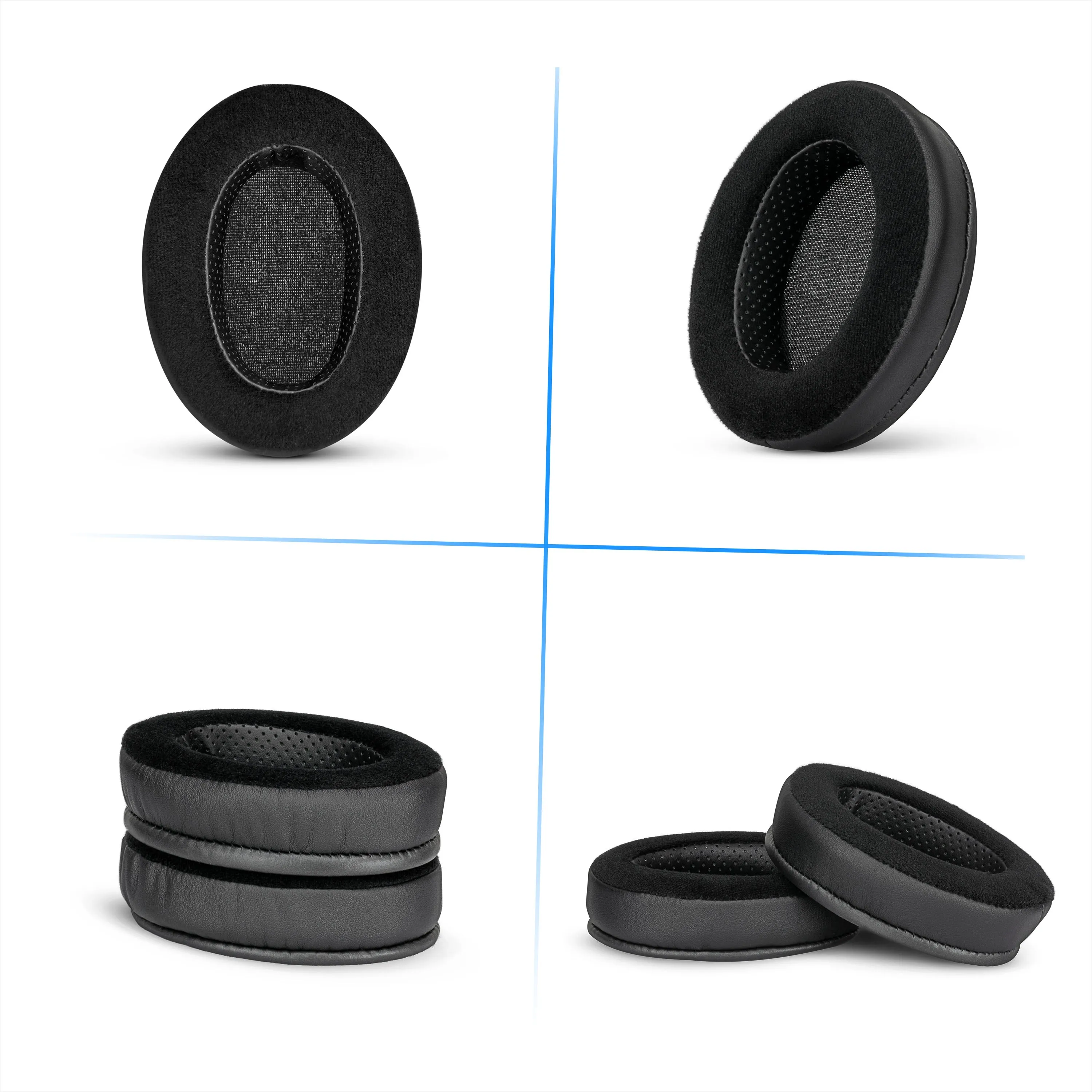 Hybrid Thick Earpads for Sennheiser HD600, HD650, HD660S, HD525, HD535, HD545, & Massdrop HD58X, HD6XX Headphones - Memory Foam with Velour & PU Leather Hybrid Material