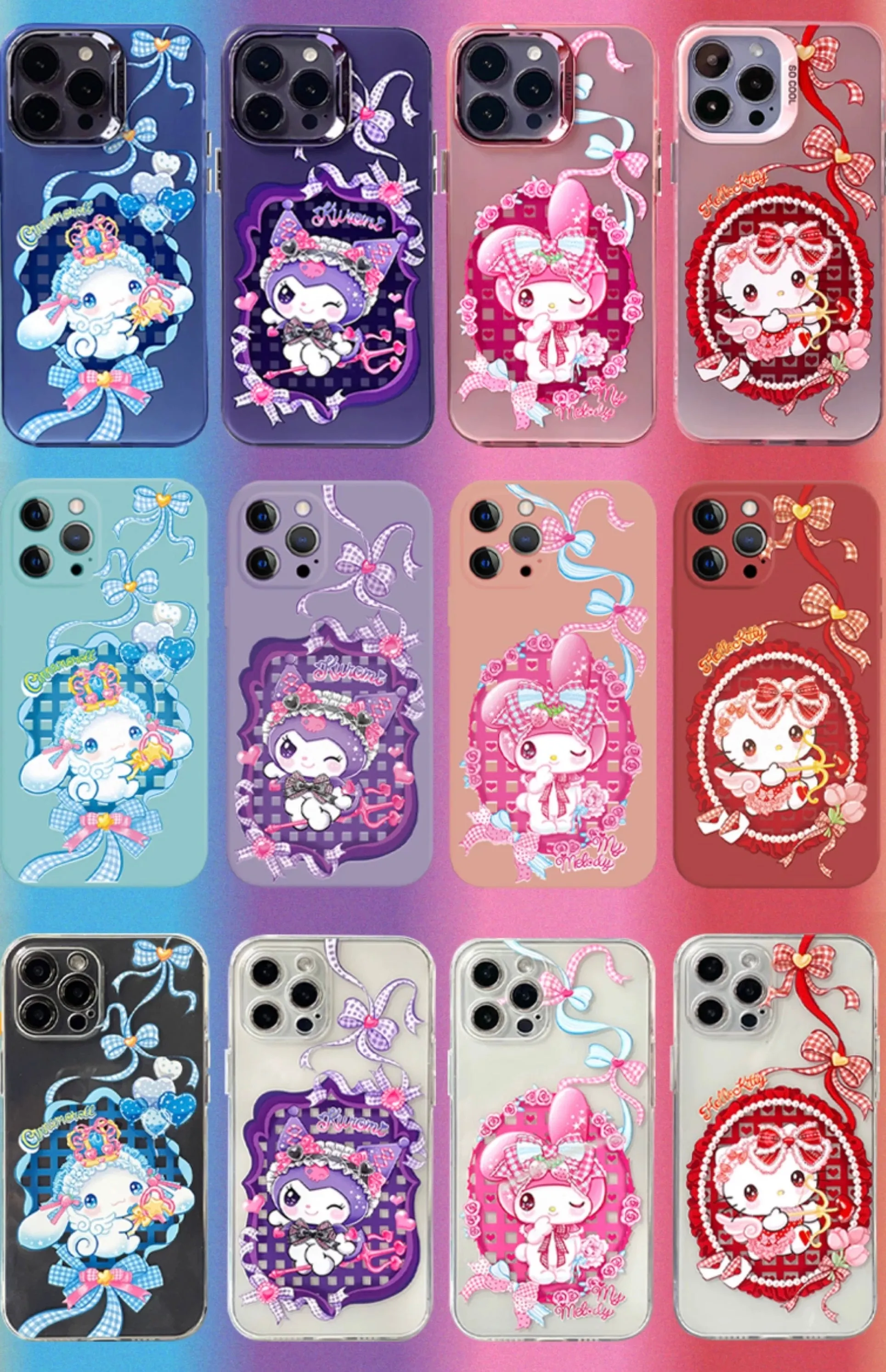 Japanese Cartoon Sanrio Sweet Angel | Kuromi Devil Laser Colour Clear - iPhone Case 11 12 13 14 15 16 Pro Promax