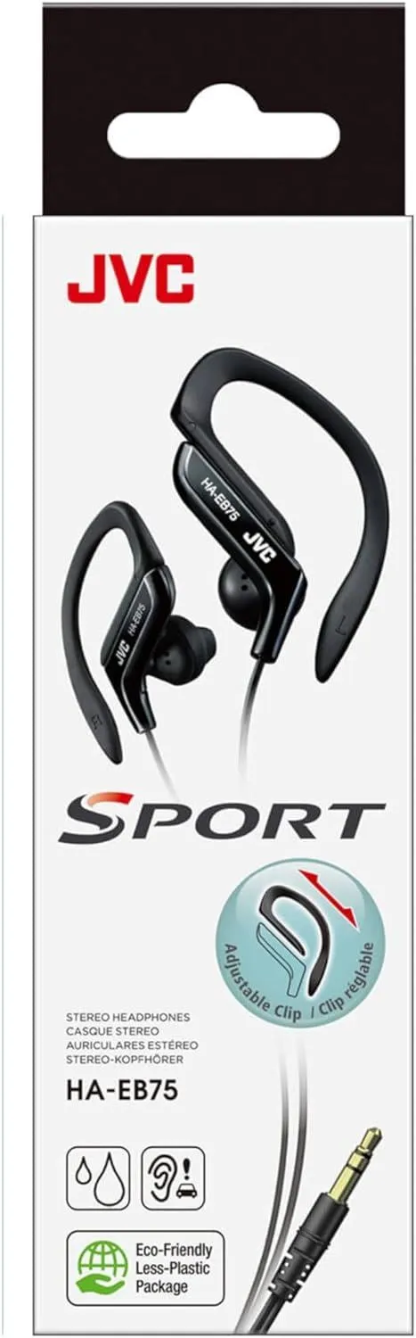 JVC Sport with Adjustable Clip Wired 3.5mm In Ear Stereo Headphones Black - HA-EB75-BN-U