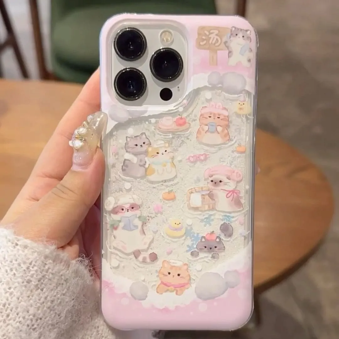 Kawaii Floating Snow Kitten Puppy Sticker iPhone Case