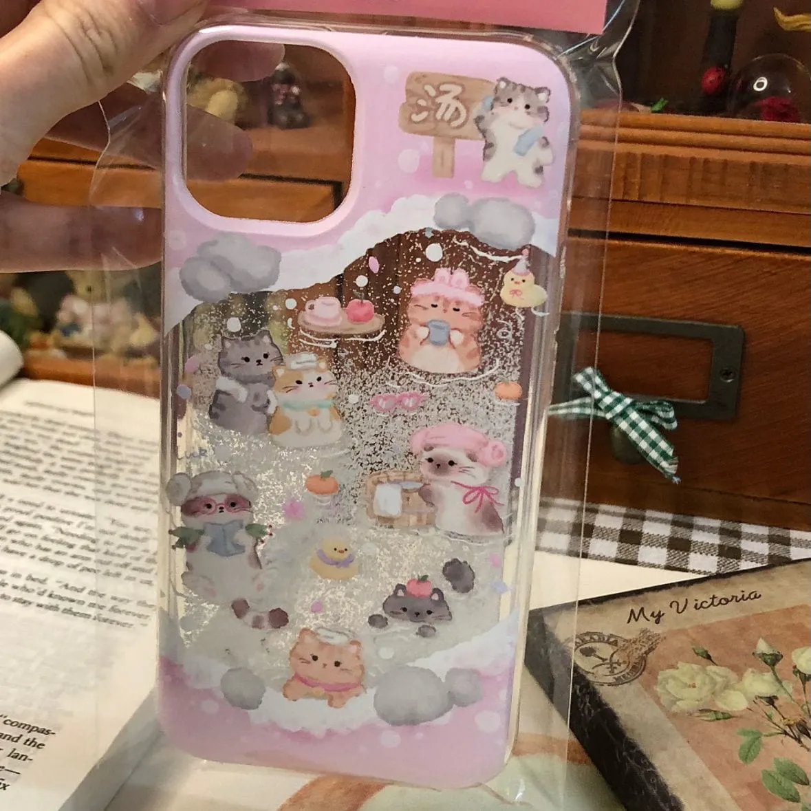 Kawaii Floating Snow Kitten Puppy Sticker iPhone Case