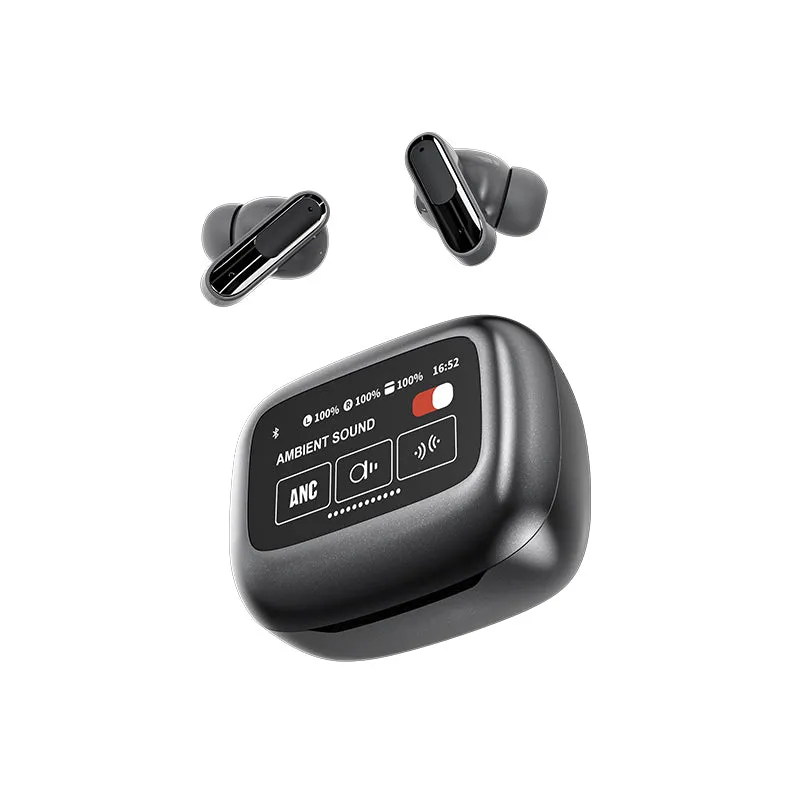 LIVE BEAM 3 Bluetooth 5.4 Wireless Earbuds - 14.2mm Ultra-Large Dynamic Driver, 35dB Deep Active Noise Cancellation, 28 Hours Battery Life, 0.05s Low Latency, LED Smart Touch Screen, Ideal for Sports/Gaming/Work