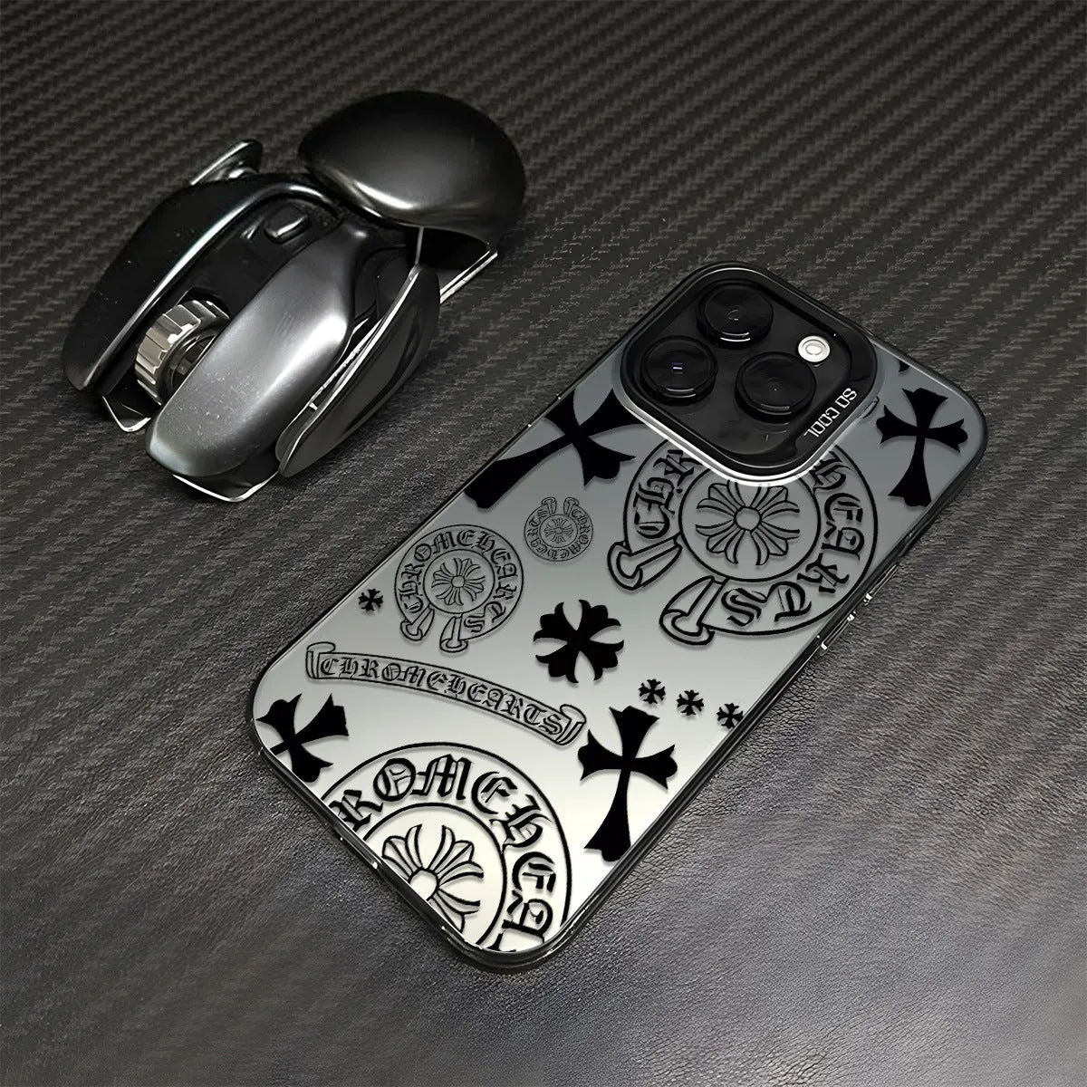 Luxurious All-encompassing Electroplating Chrome Hearts Phone Case For iPhone