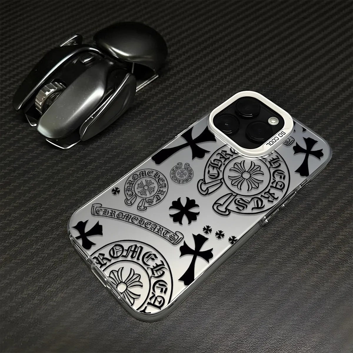 Luxurious All-encompassing Electroplating Chrome Hearts Phone Case For iPhone