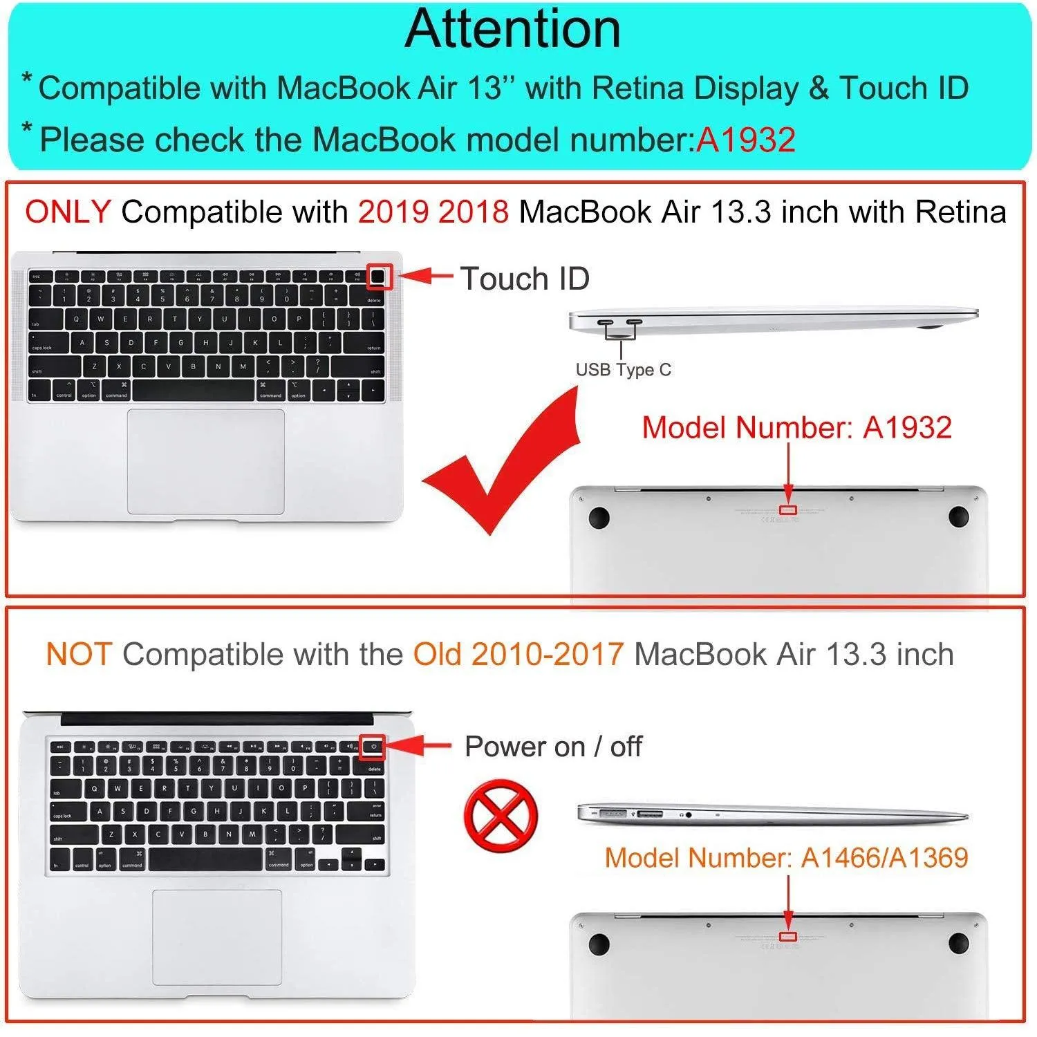 MacBook Air 13 Inch Case 2020 2019 2018, A1932, A2179,A2337 Shell Case Keyboard Cover Black