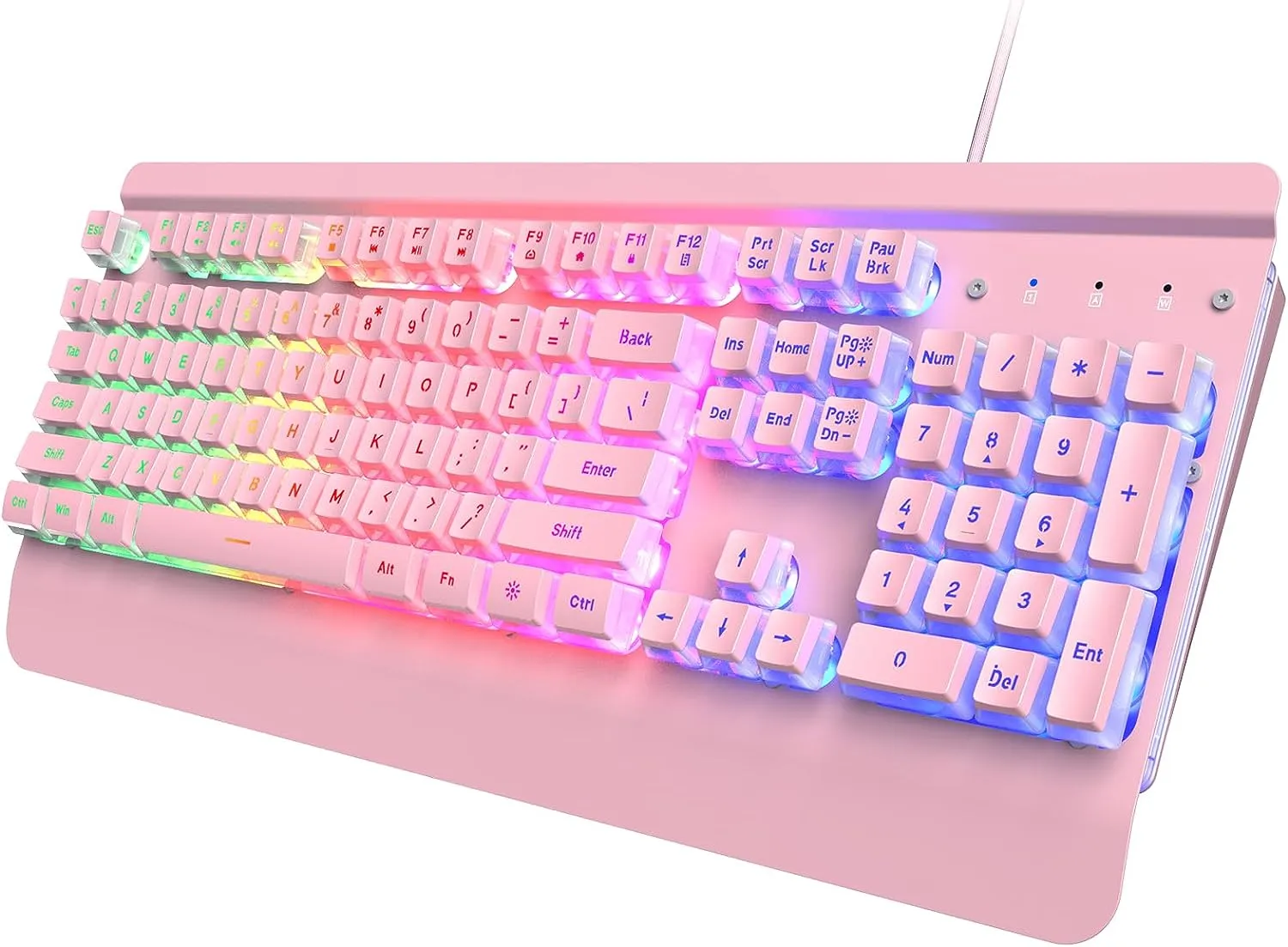 Metal Gaming Keyboard, Rainbow LED Backlit Silent Keyboard with Wrist Rest