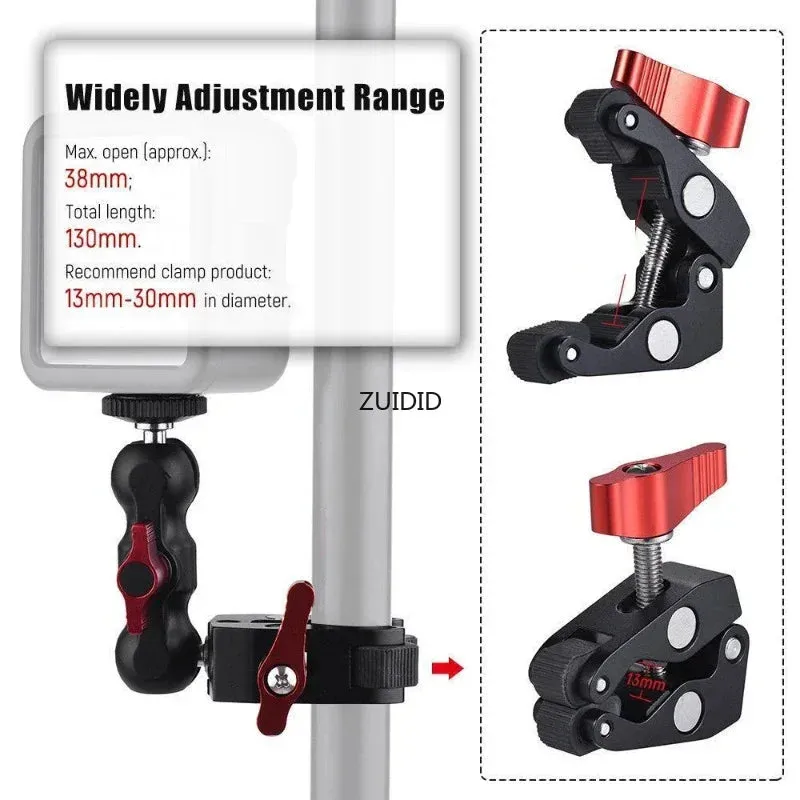 Metal Super Clamp with Double Ball Head Magic Arm for Phone, Camera, Monitor, LED Light, and Mic