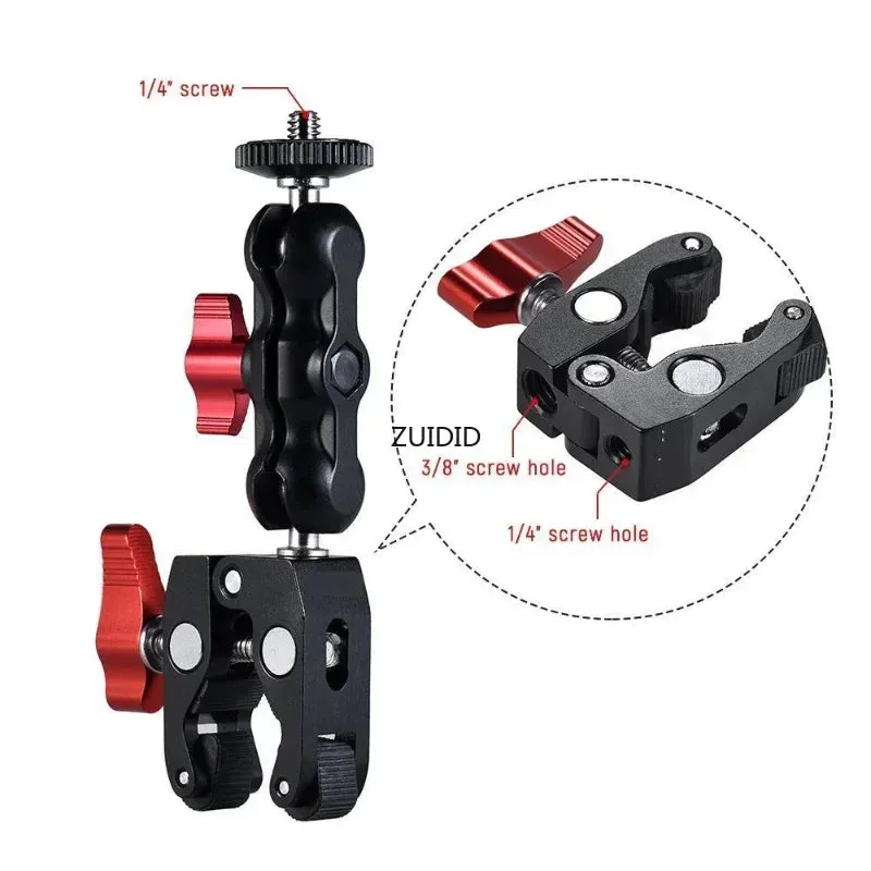 Metal Super Clamp with Double Ball Head Magic Arm for Phone, Camera, Monitor, LED Light, and Mic