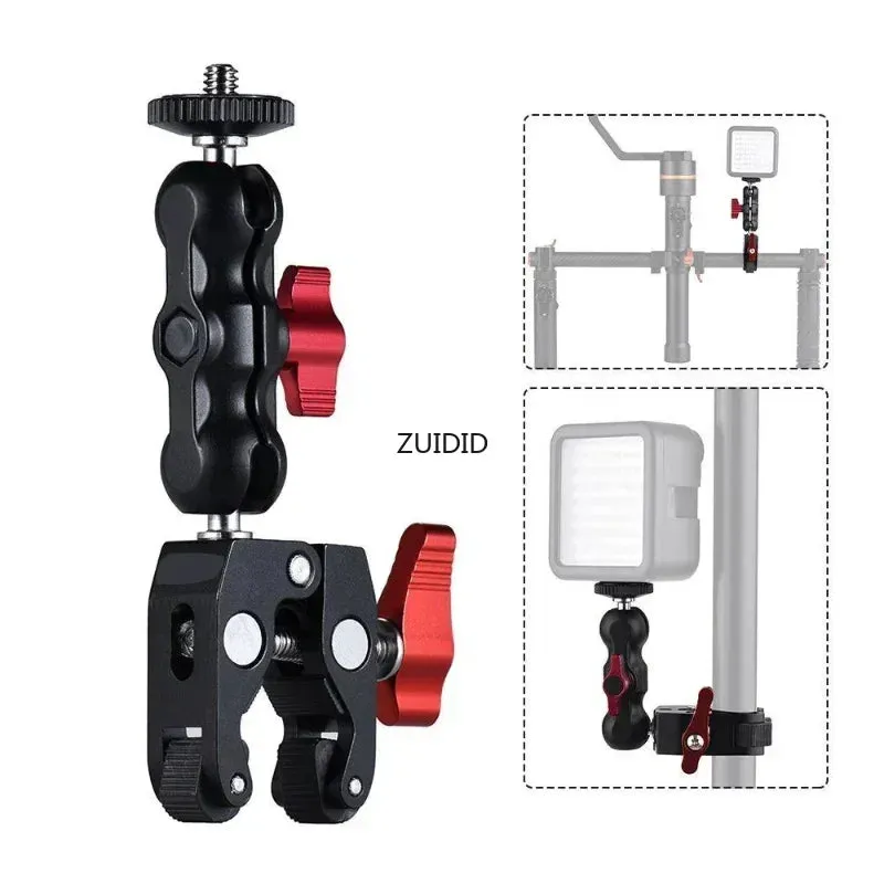 Metal Super Clamp with Double Ball Head Magic Arm for Phone, Camera, Monitor, LED Light, and Mic