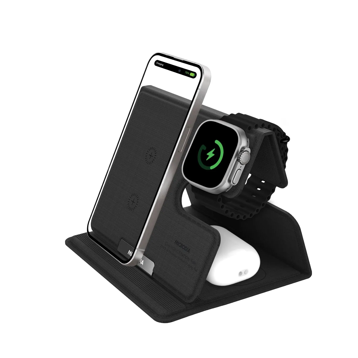 MICRODIA CHARGINGStation™ FOLIO, 23W 3-in-1 Portable Foldable Dual-Coil Wireless Charging Station