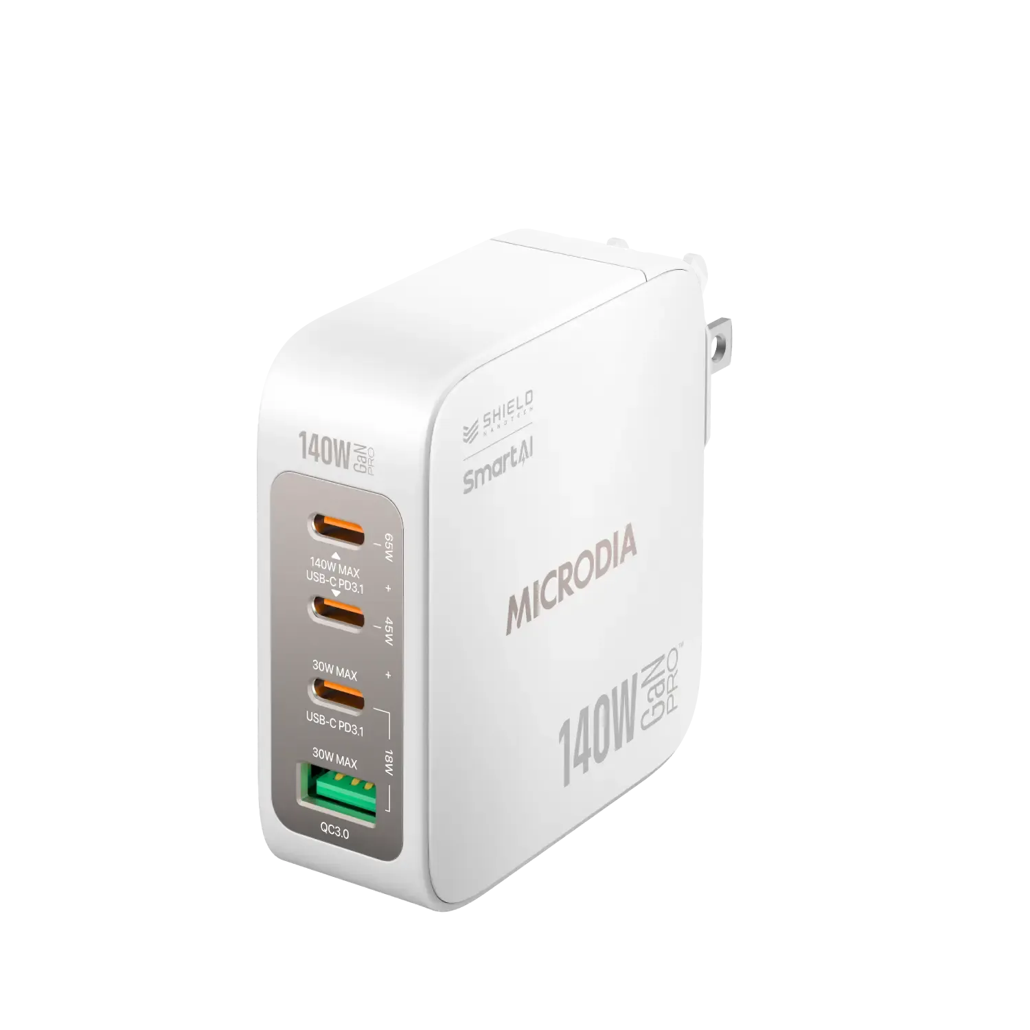 MICRODIA SMARTCube™ Nano 140W, GaN Pro Wall Charger, 4-Port, USB-C PD3.1   USB-A QC3.0